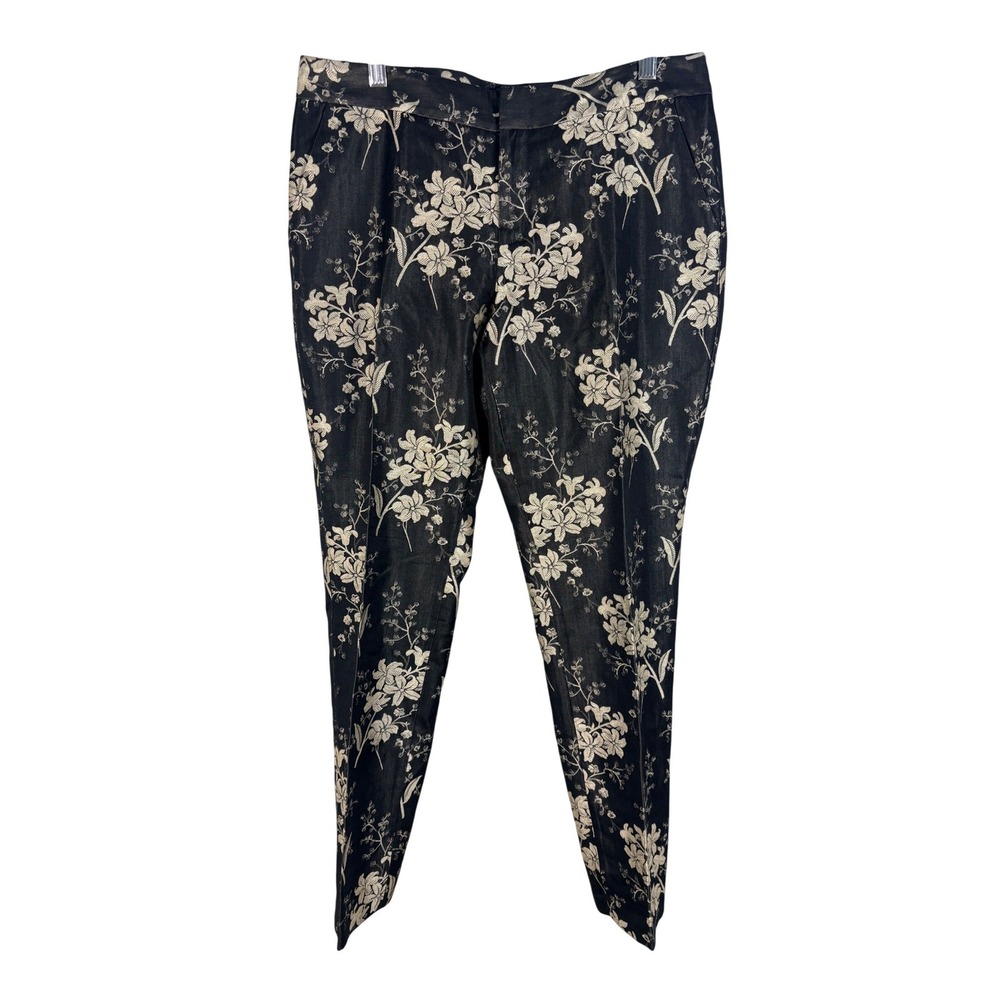 Tommy‎ Bahama Floral Trousers Womens 10 Black Silk Cotton Excellent Jacquard